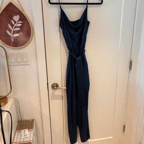 INTERMIX Teal Silk Belted Jumpsuit Sz 4 - Picture 2 of 11